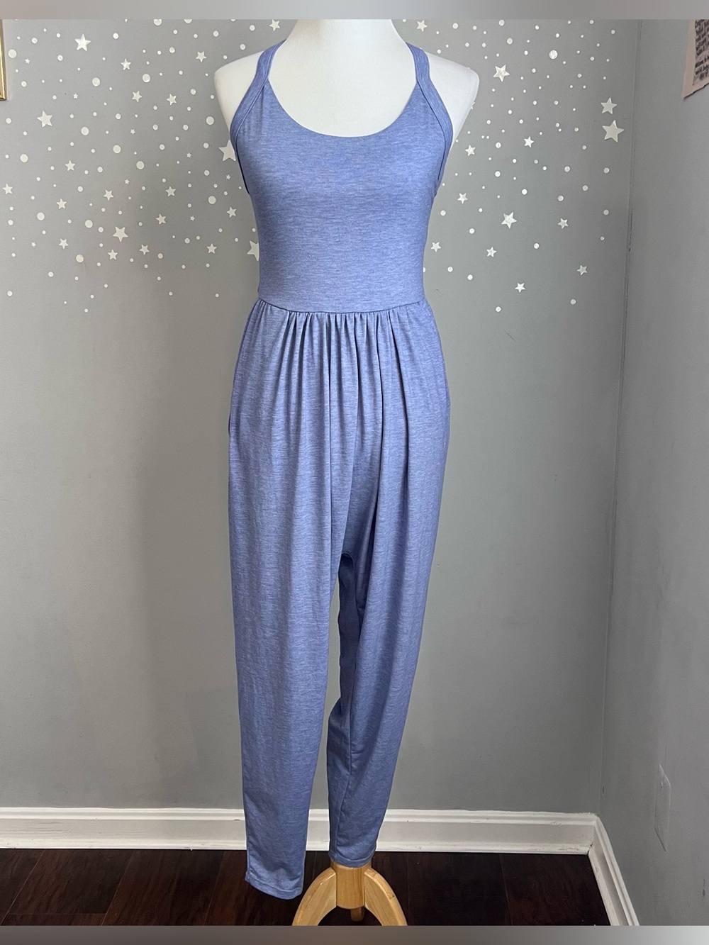 Halara U Neck Pocket Harem Jumpsuit Periwinkle Backless Twist Back M Athleisure